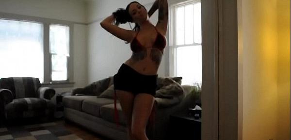  Big tits stunning tattooed babe dancing in front of webcam
